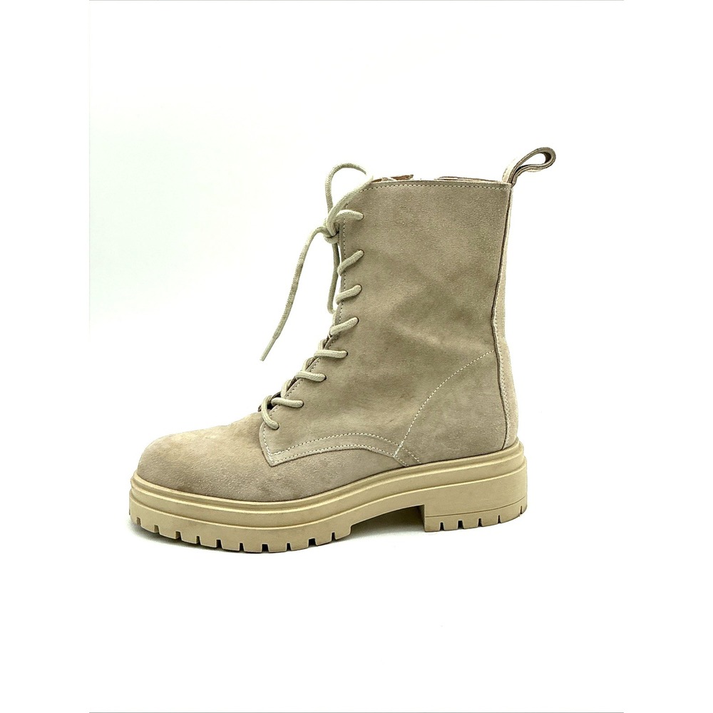 Saks Fifth Avenue Combat Boots Women's 7 Beige‎ Suede Leather Made in Italy